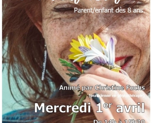 affiche de l'atelier sensoriel éveil olfactif parent/enfant dès 8 ans proposé par la médiathèque de Douvaine le mercredi 1er avril 2026