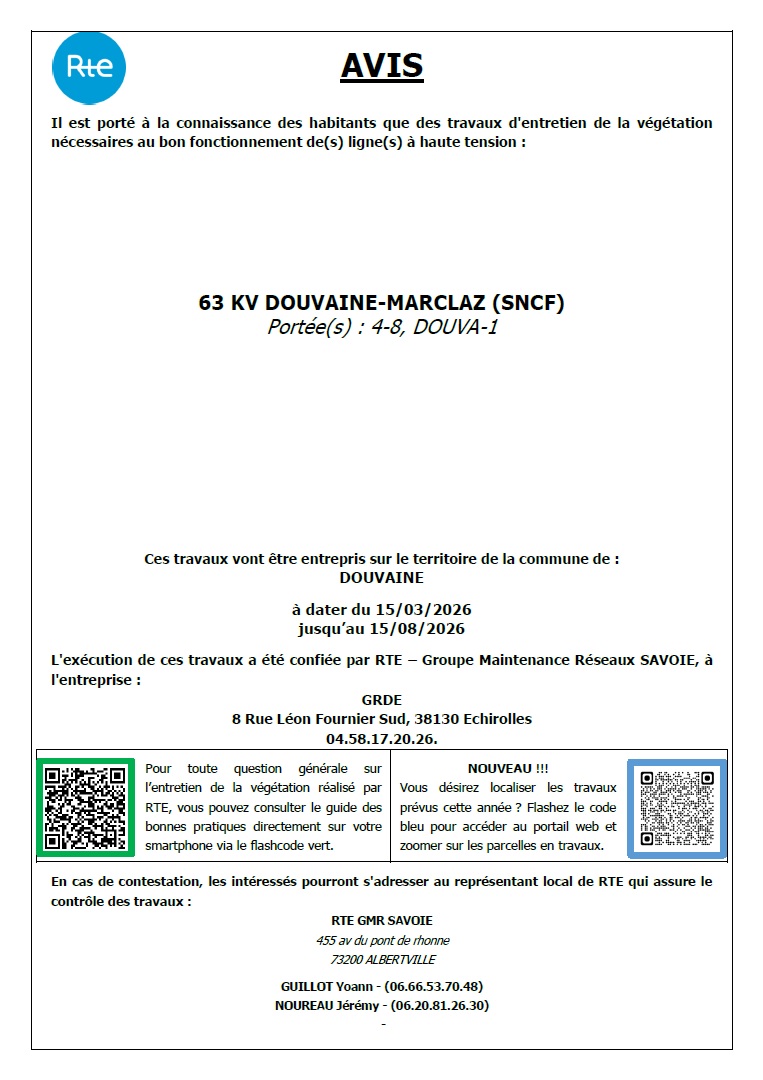 Avis de RTE portant information de la campagne d'entretien de la végétation nécessaire au bon fonctionnement des lignes à haute tension (15/03/2026 à 15/08/2026)