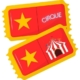 deux tickets de cirque un avec un dessin de chapiteau et un avec la mention cirque