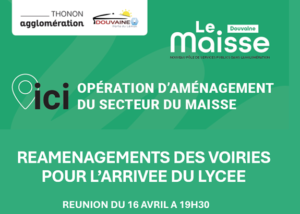 Page de garde du diapormam de la réunion (Logo DOuvaine et Thonon Agglo : "Le Maisse Douvaine" Opération d'aménagement du secteur du Maisse - réaménagements des voirires pour l'arrivée du Lycée)