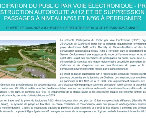 capture écran de la page "Registre numérique" sur le dossier PPVE projet de construction autoroute A412