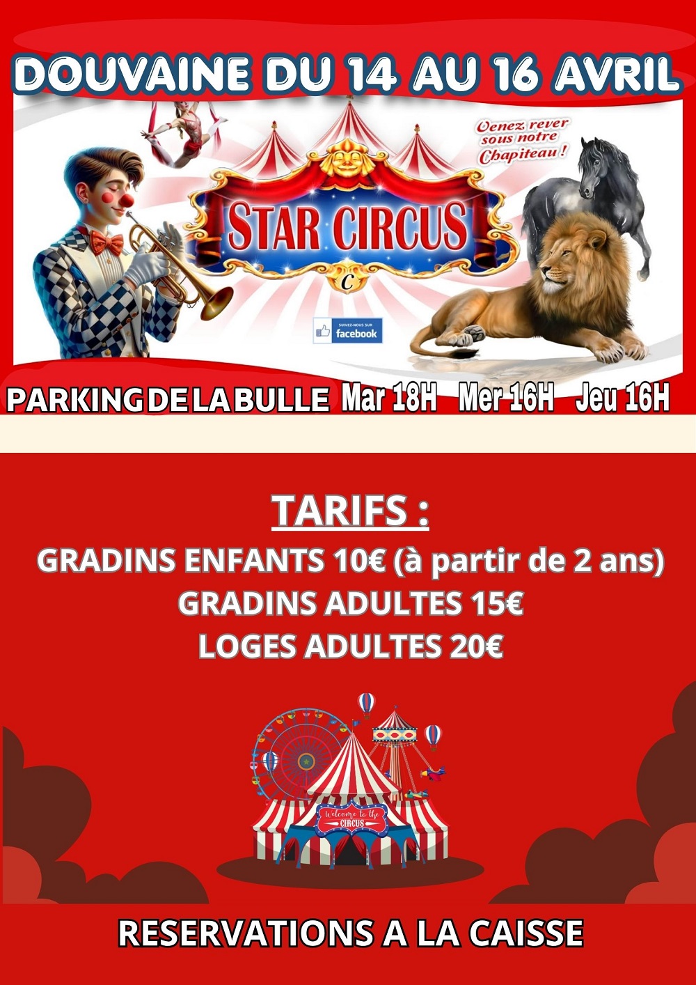 Affiche du Star circus à Douvaine du 14 au 16 avril 2026 parking de la Bulle