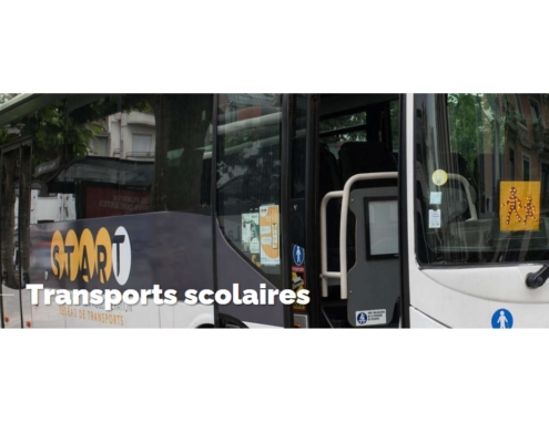 Photo de la porte passager d'un bus star't avec sous-titre : Transports scolaires