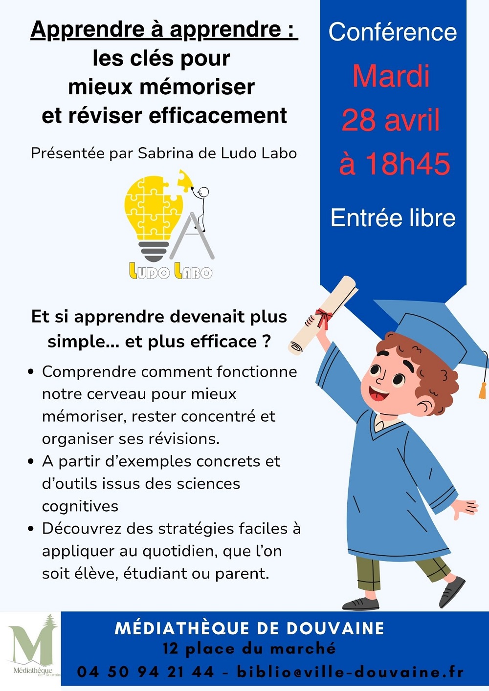 Conférence à la médiathèque « apprendre à apprendre »