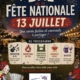 affiche pour le bal de la fête nationale le 13 juillet 2026 au stade de Douvaine. Orchestre, DJ, animations de feu, animations pour toute la famille, barbecue géant et buvette à partir de 18h