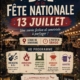 affiche pour le bal de la fête nationale le 13 juillet 2026 au stade de Douvaine. Orchestre, DJ, animations de feu, animations pour toute la famille, barbecue géant et buvette à partir de 18h
