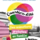 Affiche de la MJC Chablais pour leurs quartiers d'été, du 8 au 29 juillet 2026. Des animations gratuites en famille à Douvaine au Bolliets et Parc Saint-Loup
