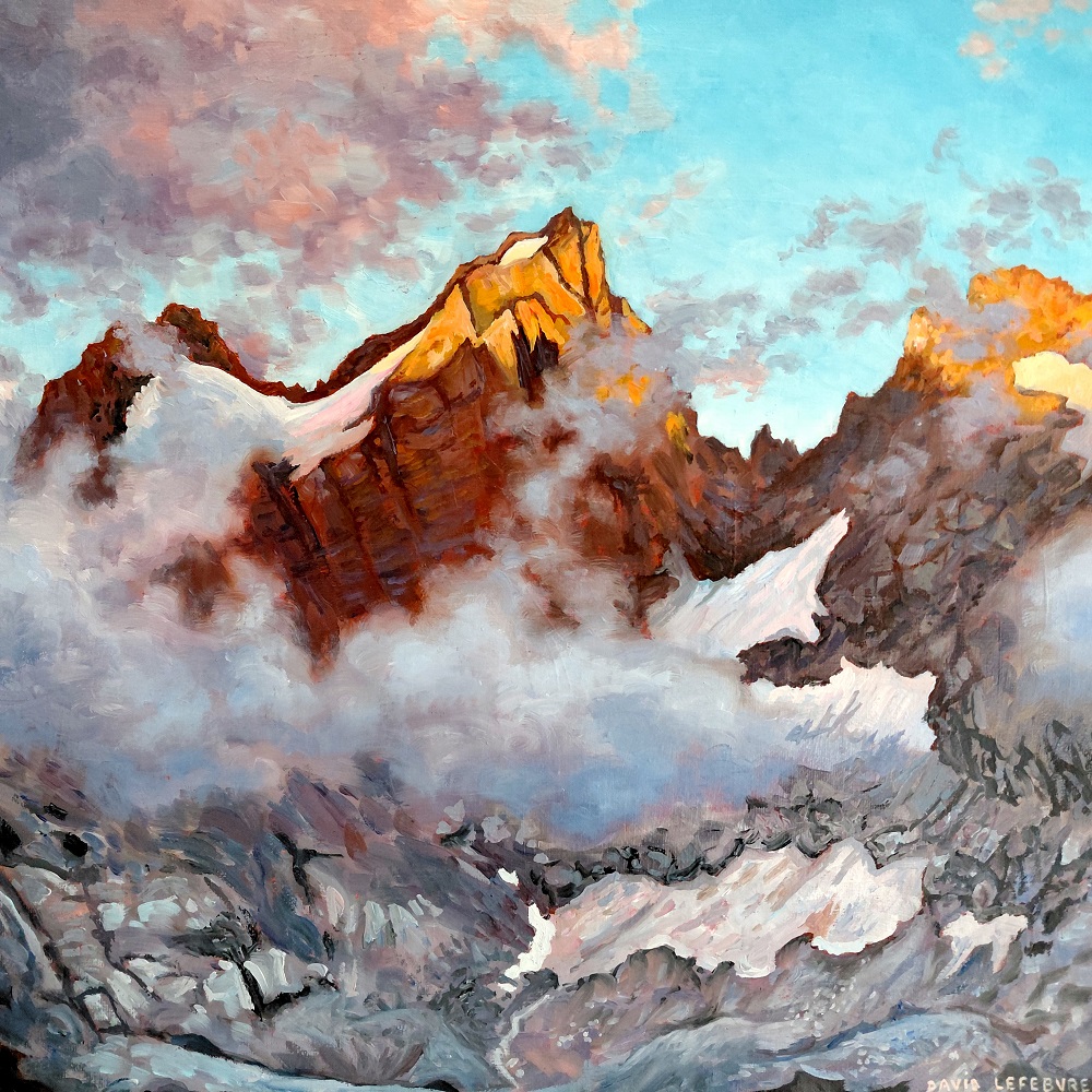 David Lefebvre. Tête nord et sud du Replat, Écrins, huile sur toile, 40x40cm