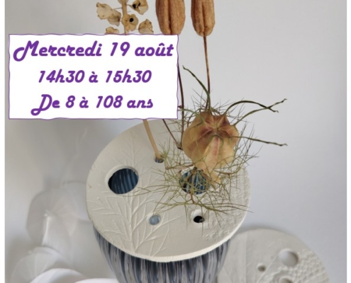 affiche atelier crétif gratuit à la médiathèque de Douvaine le 19 août 26 de 14h30 à 15h30. de 8 à 108 ans - sur inscription au 04 50 94 2 44