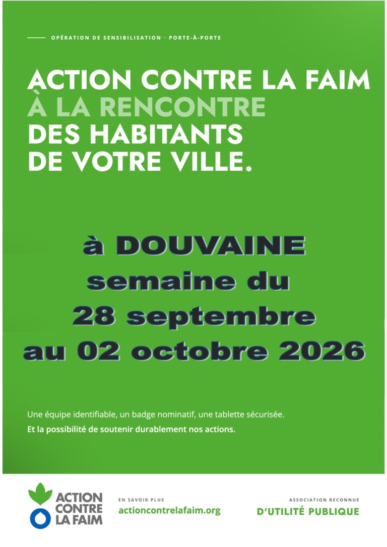 Affiche officielle Action contre la faim pour le démarchage auprès des habitants de Douvaine semaine 40