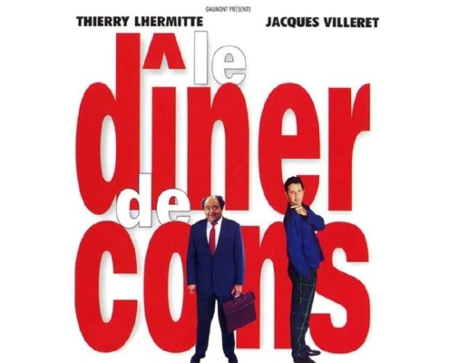 Affiche de la projection du dîner de cons dans le cadre du ciné-club de Douvaine le mardi 13 octobre 2026 à l'espace Cinéma avec l'affiche originale adaptée