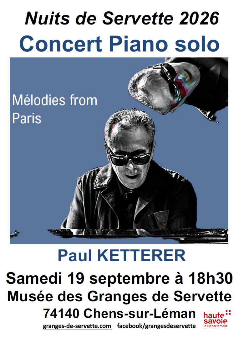 Affiche pour le concert piano solo de Paul Ketterer, samedi 19 septembre 2026 à 18h30 au Musée des Granges de Servette