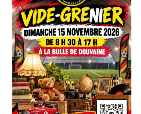 Affiche pour le vide-grenier du foot du dimanche 15 novembre 2026 à la Bulle de 8h30 à 17h